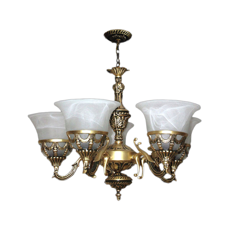 5 Lights Bell Up Chandelier Traditional Bronze Alabaster Glass Hanging Lamp for Dining Room Clearhalo 'Ceiling Lights' 'Chandeliers' Lighting' options 1970929