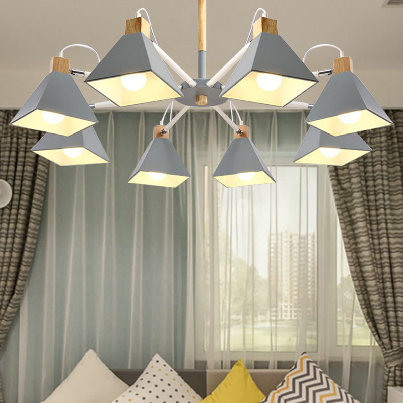 Undertint Pyramid Shade Chandelier Eight-Head Macaron Metal Hanging Light for Dining Room Clearhalo 'Ceiling Lights' 'Chandeliers' Lighting' options 197093