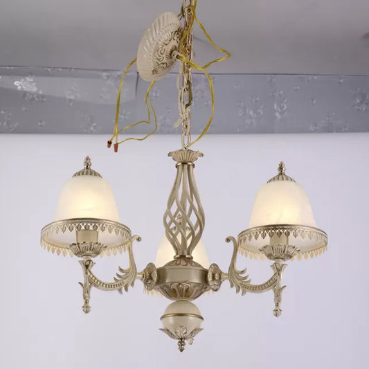 Classic Bell Shaped Pendant Lighting 3-Head Opaline Glass Chandelier in White for Living Room Clearhalo 'Ceiling Lights' 'Chandeliers' Lighting' options 1970936