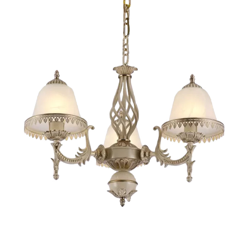 Classic Bell Shaped Pendant Lighting 3-Head Opaline Glass Chandelier in White for Living Room Clearhalo 'Ceiling Lights' 'Chandeliers' Lighting' options 1970937