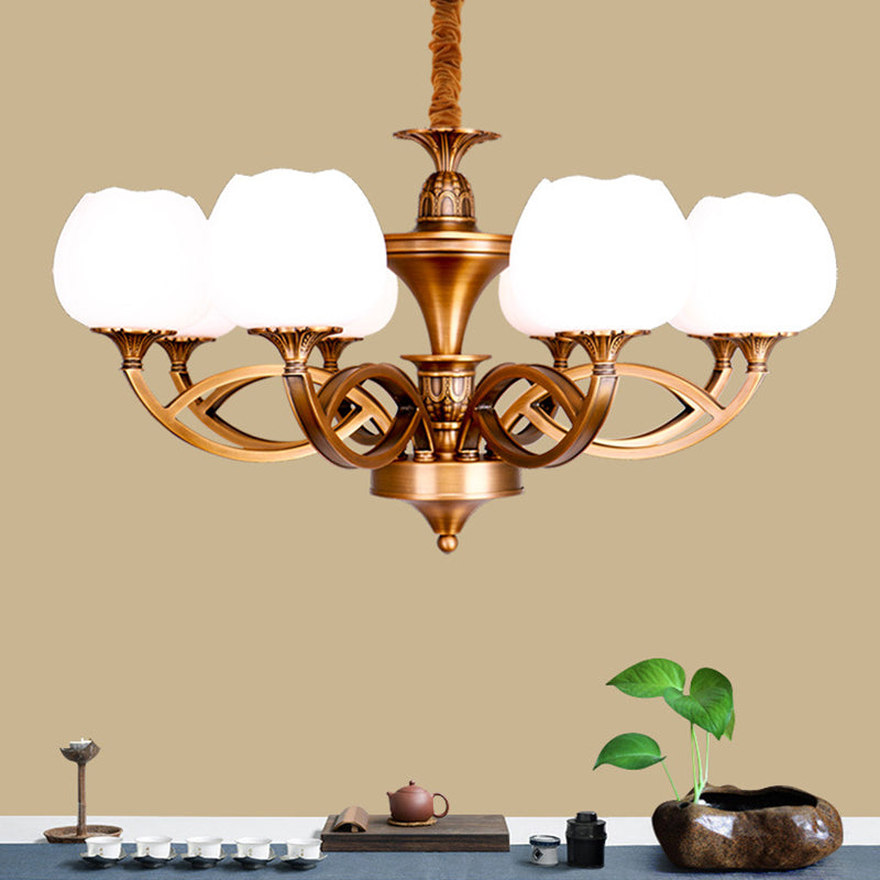 Flowerbud Living Room Ceiling Chandelier Traditional White Glass 3/6/8 Bulbs Brass Suspension Lamp Clearhalo 'Ceiling Lights' 'Chandeliers' Lighting' options 1970939