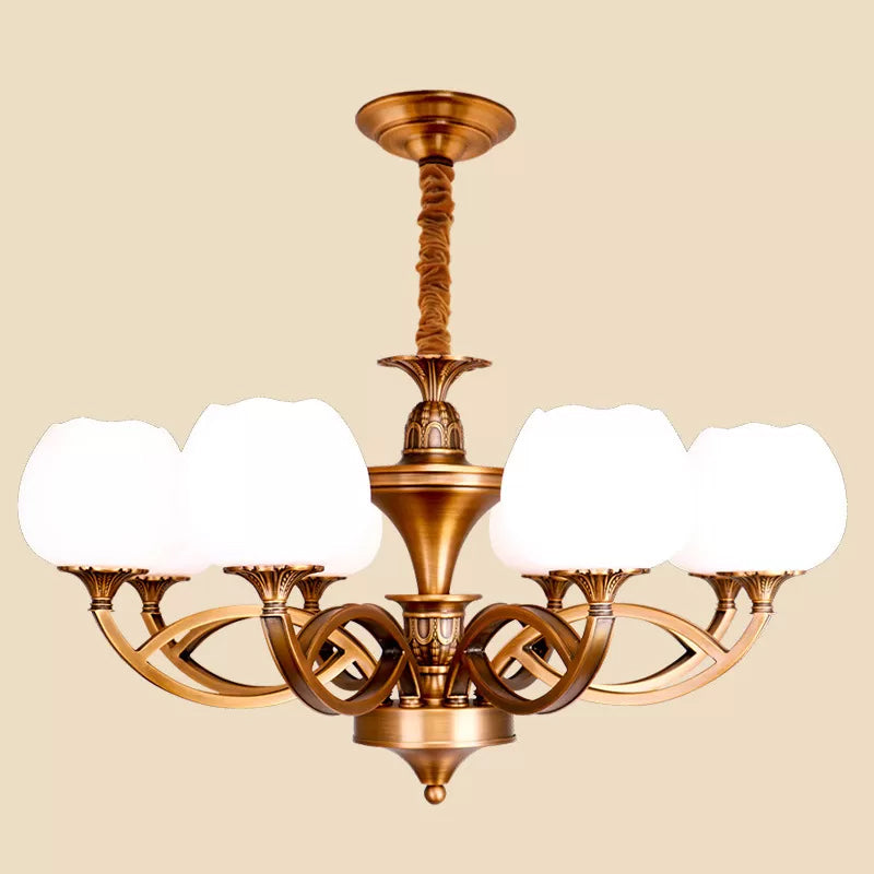 Flowerbud Living Room Ceiling Chandelier Traditional White Glass 3/6/8 Bulbs Brass Suspension Lamp Clearhalo 'Ceiling Lights' 'Chandeliers' Lighting' options 1970941