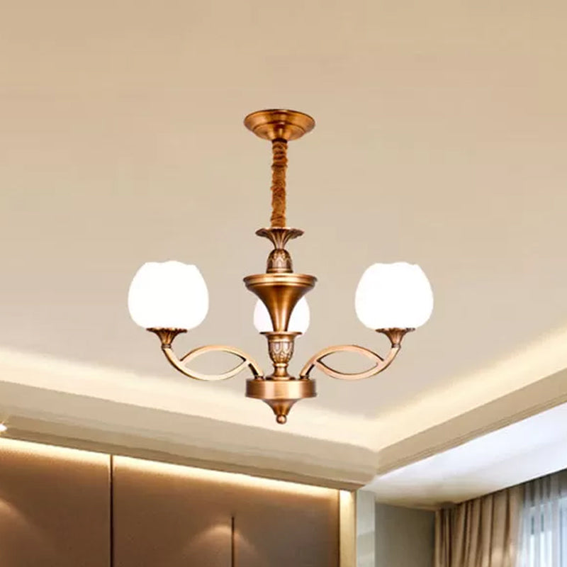 Flowerbud Living Room Ceiling Chandelier Traditional White Glass 3/6/8 Bulbs Brass Suspension Lamp Clearhalo 'Ceiling Lights' 'Chandeliers' Lighting' options 1970947