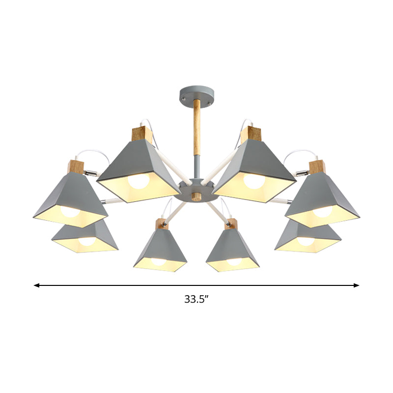 Undertint Pyramid Shade Chandelier Eight-Head Macaron Metal Hanging Light for Dining Room Clearhalo 'Ceiling Lights' 'Chandeliers' Lighting' options 197095