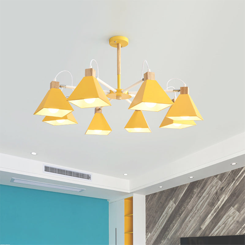 Undertint Pyramid Shade Chandelier Eight-Head Macaron Metal Hanging Light for Dining Room Yellow Clearhalo 'Ceiling Lights' 'Chandeliers' Lighting' options 197096_f29875e7-1e5d-4445-b25d-9dc98905a195