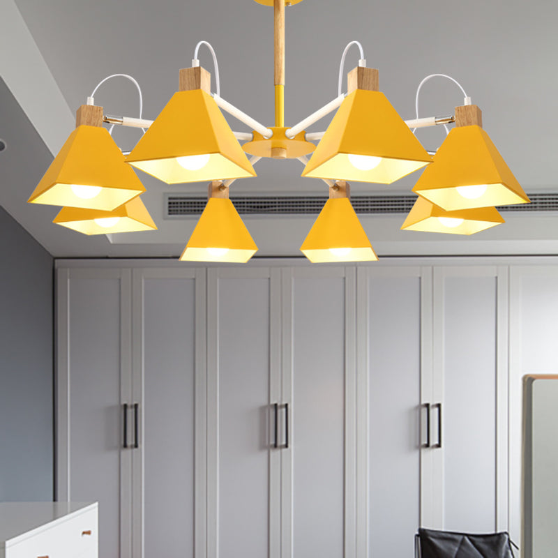 Undertint Pyramid Shade Chandelier Eight-Head Macaron Metal Hanging Light for Dining Room Clearhalo 'Ceiling Lights' 'Chandeliers' Lighting' options 197097