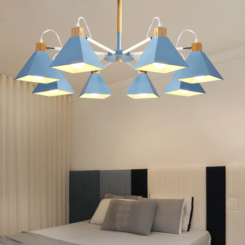Undertint Pyramid Shade Chandelier Eight-Head Macaron Metal Hanging Light for Dining Room Clearhalo 'Ceiling Lights' 'Chandeliers' Lighting' options 197100