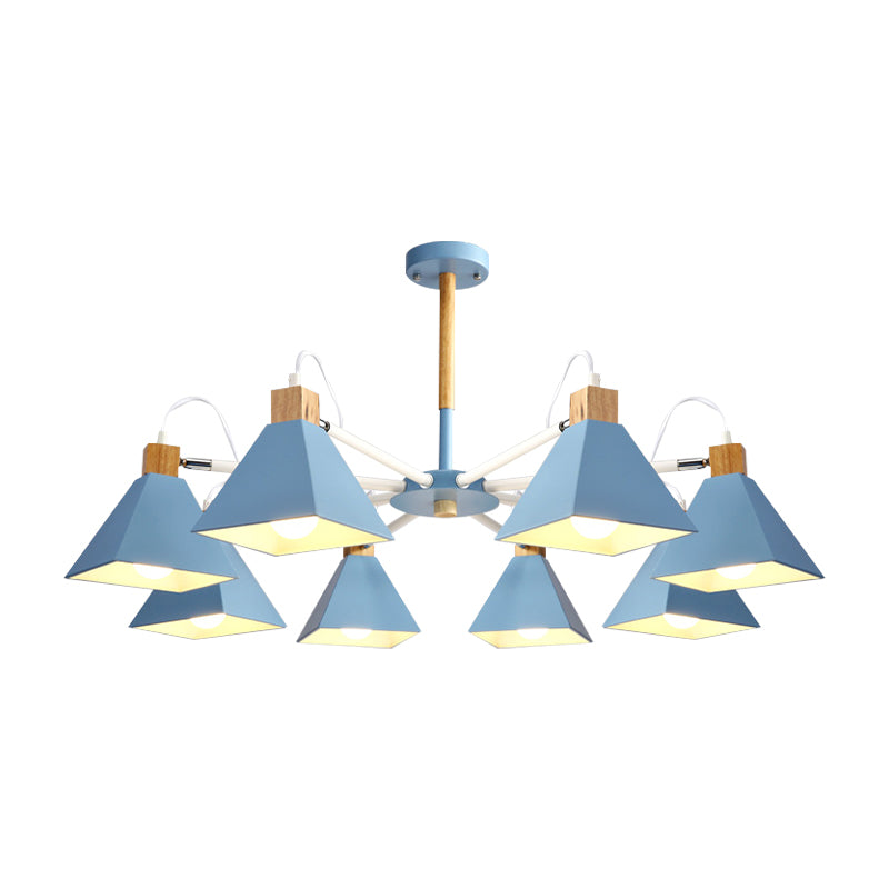 Undertint Pyramid Shade Chandelier Eight-Head Macaron Metal Hanging Light for Dining Room Clearhalo 'Ceiling Lights' 'Chandeliers' Lighting' options 197101