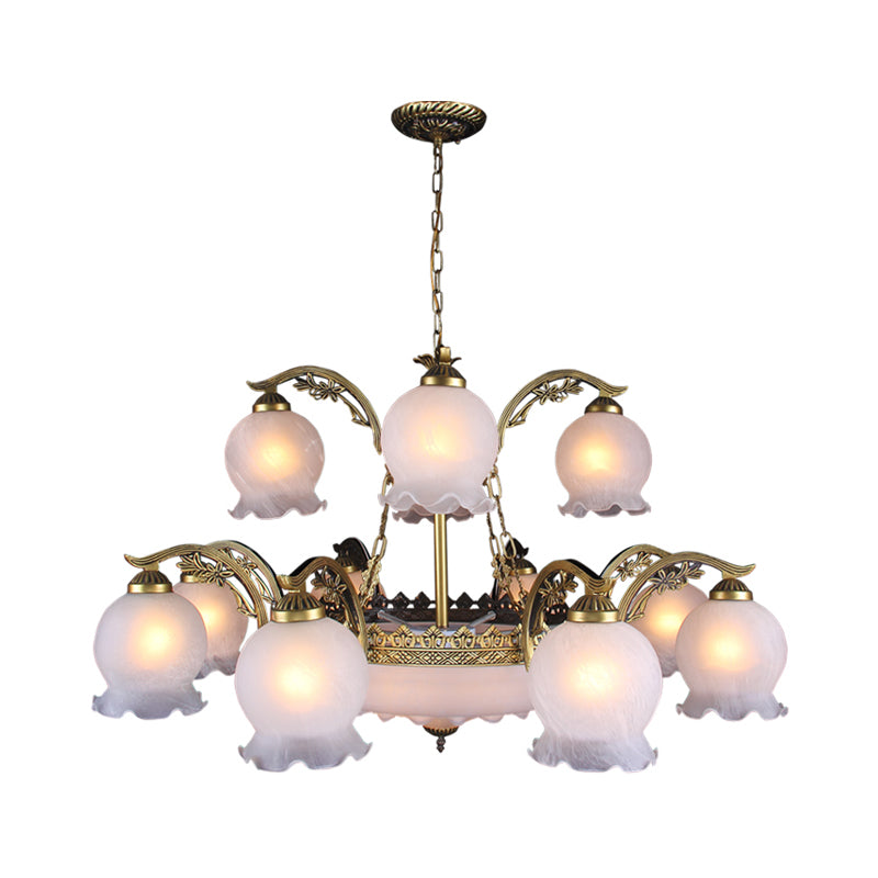 15 Heads Chandelier Lighting Traditional Tiered Flowerbud Opal Frosted Glass Pendant Light in Bronze Clearhalo 'Ceiling Lights' 'Chandeliers' Lighting' options 1971089