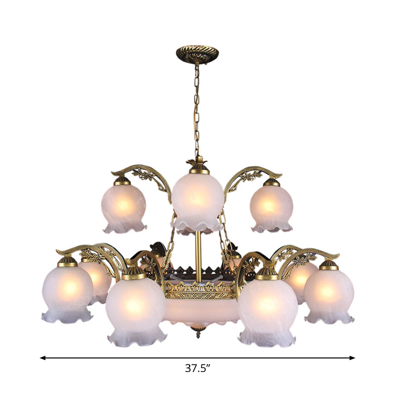 15 Heads Chandelier Lighting Traditional Tiered Flowerbud Opal Frosted Glass Pendant Light in Bronze Clearhalo 'Ceiling Lights' 'Chandeliers' Lighting' options 1971090