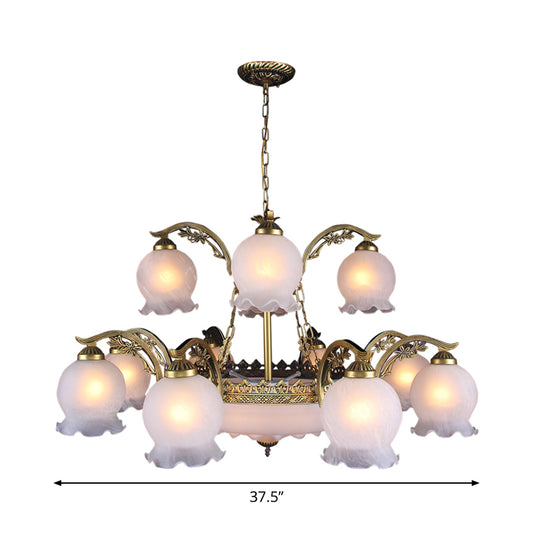 15 Heads Chandelier Lighting Traditional Tiered Flowerbud Opal Frosted Glass Pendant Light in Bronze Clearhalo 'Ceiling Lights' 'Chandeliers' Lighting' options 1971090