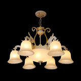 Ribbed Milk Glass Carillon Hanging Lamp Vintage 9-Bulb Living Room Chandelier in White-Gold Clearhalo 'Ceiling Lights' 'Chandeliers' Lighting' options 1971094