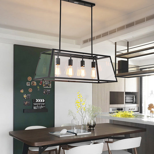 Metal Trapezoid Island Lighting Industrial 4 Heads Dining Room Hanging Lamp in Black Black Clearhalo 'Ceiling Lights' 'Island Lights' Lighting' 1971132