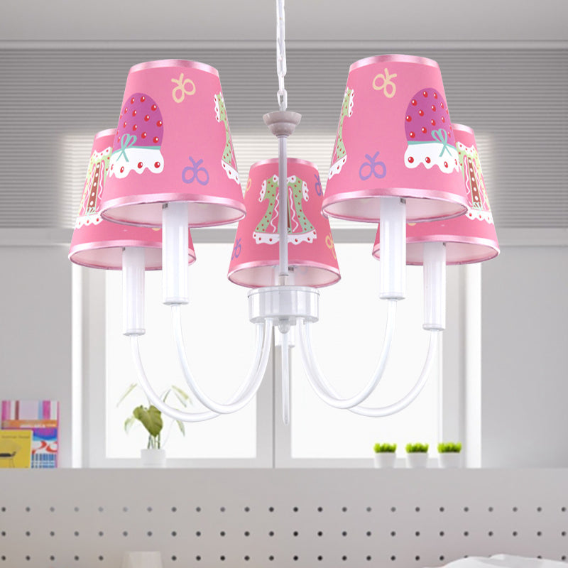 Cartoon Giraffe Hanging Light with Tapered Shade 5 Heads Metal Chandelier in Pink for Girls Room Clearhalo 'Ceiling Lights' 'Chandeliers' Lighting' options 197118