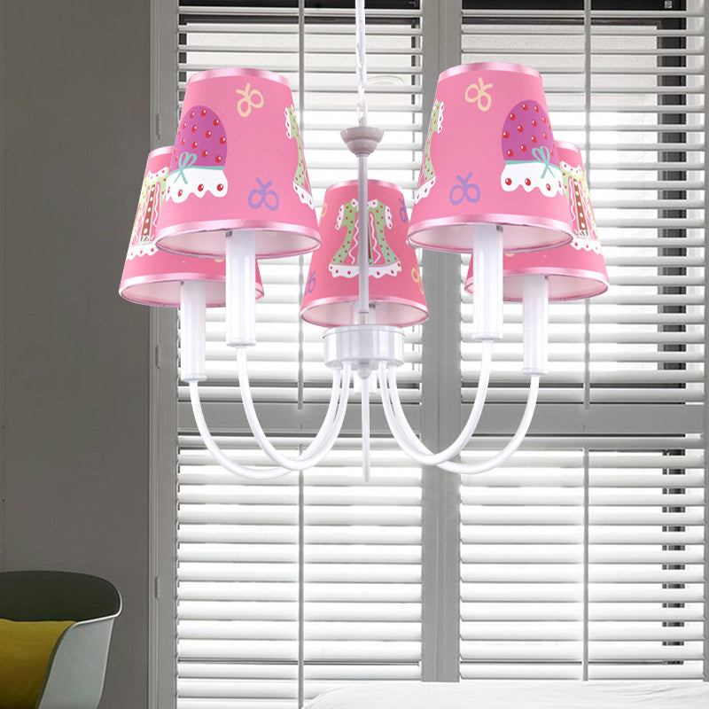 Cartoon Giraffe Hanging Light with Tapered Shade 5 Heads Metal Chandelier in Pink for Girls Room Clearhalo 'Ceiling Lights' 'Chandeliers' Lighting' options 197119