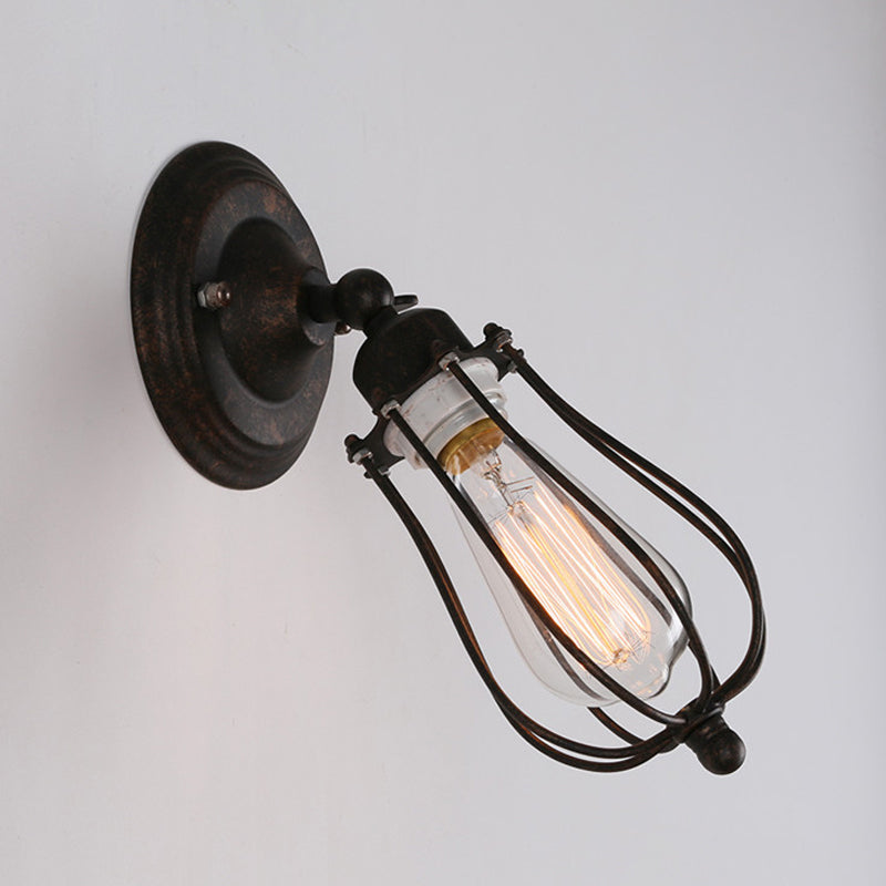 Rust Pear Shaped Wall Light Kit Farmhouse Iron Single-Bulb Bedside Rotatable Wall Lamp Fixture Clearhalo 'Art deco wall lights' 'Cast Iron' 'Glass' 'Industrial wall lights' 'Industrial' 'Middle century wall lights' 'Modern' 'Rustic wall lights' 'Tiffany' 'Traditional wall lights' 'Wall Lamps & Sconces' 'Wall Lights' Lighting' 1971204