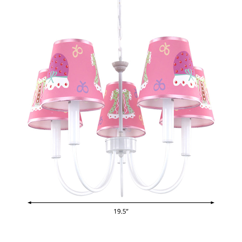 Cartoon Giraffe Hanging Light with Tapered Shade 5 Heads Metal Chandelier in Pink for Girls Room Clearhalo 'Ceiling Lights' 'Chandeliers' Lighting' options 197121