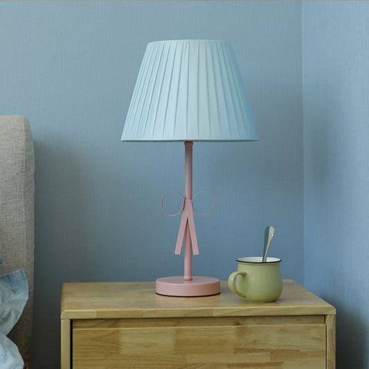 Kids Candy Colored Study Light Fold Tapered Shade 1 Head Fabric Desk Light for Girls Bedroom Blue Clearhalo 'Lamps' 'Table Lamps' Lighting' 197122