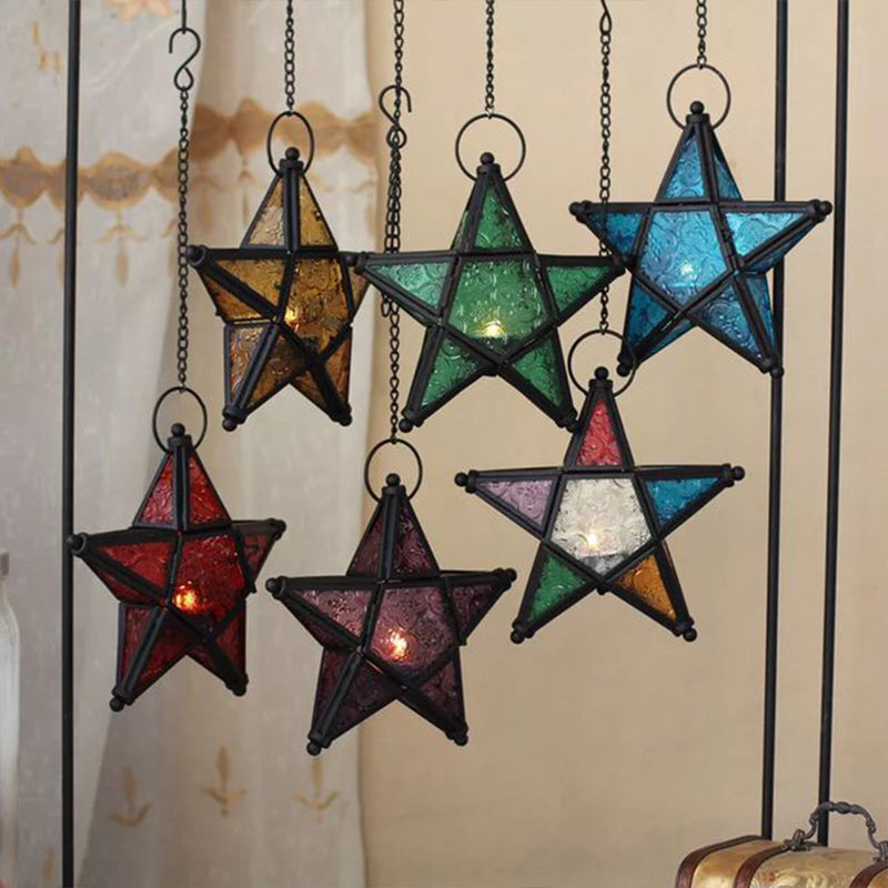 Single Blue/Red/Clear Glass Drop Pendant Bohemia Black Star Shaped Bedside Hanging Ceiling Light Clearhalo 'Ceiling Lights' 'Pendant Lights' 'Pendants' Lighting' 1971253