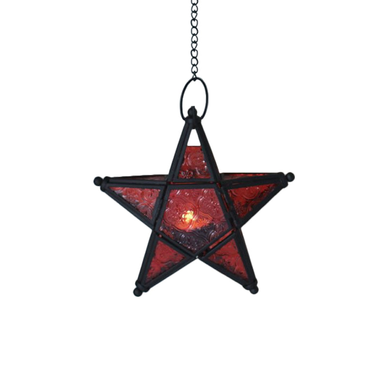 Single Blue/Red/Clear Glass Drop Pendant Bohemia Black Star Shaped Bedside Hanging Ceiling Light Clearhalo 'Ceiling Lights' 'Pendant Lights' 'Pendants' Lighting' 1971255