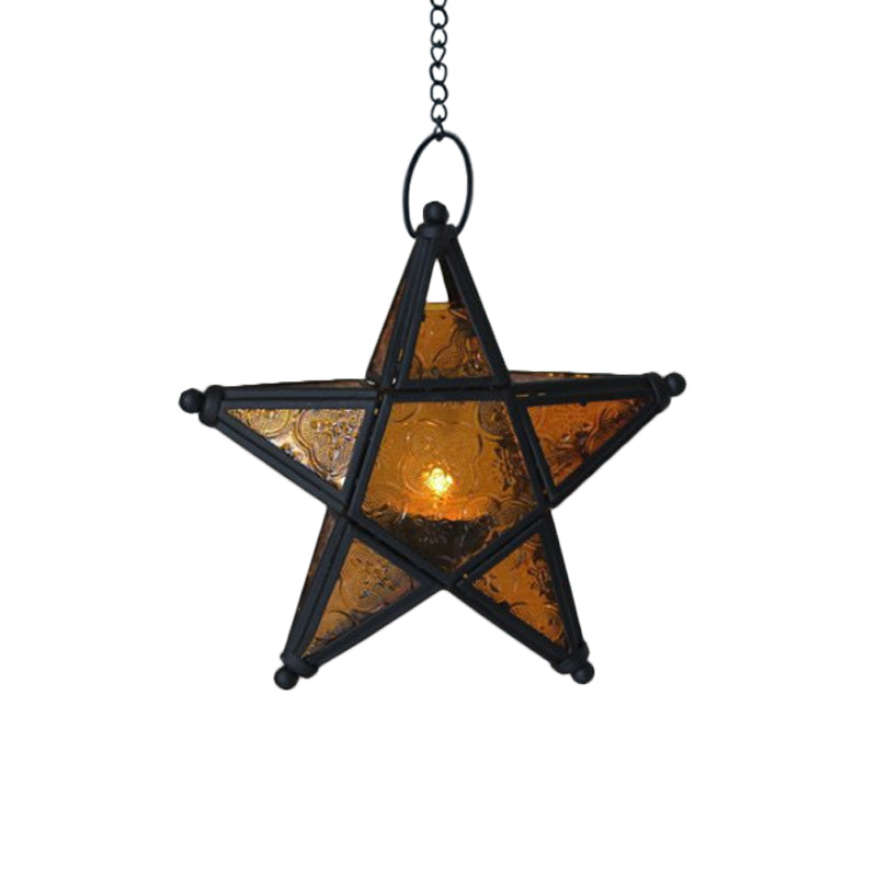 Single Blue/Red/Clear Glass Drop Pendant Bohemia Black Star Shaped Bedside Hanging Ceiling Light Clearhalo 'Ceiling Lights' 'Pendant Lights' 'Pendants' Lighting' 1971258