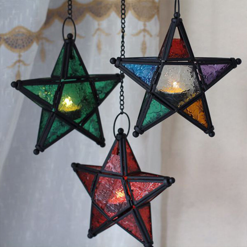 Single Blue/Red/Clear Glass Drop Pendant Bohemia Black Star Shaped Bedside Hanging Ceiling Light Clearhalo 'Ceiling Lights' 'Pendant Lights' 'Pendants' Lighting' 1971259