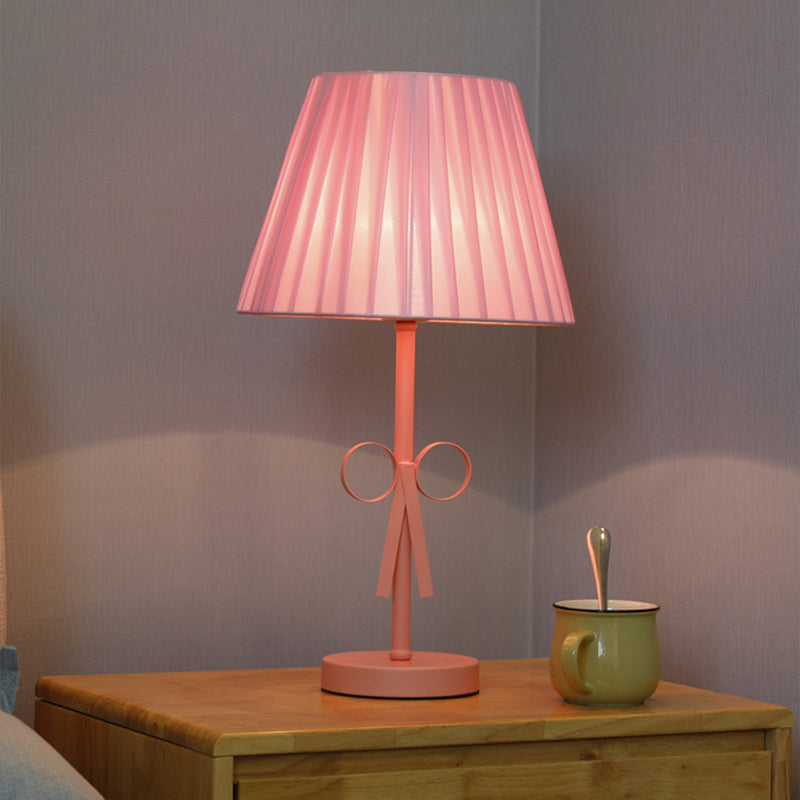 Kids Candy Colored Study Light Fold Tapered Shade 1 Head Fabric Desk Light for Girls Bedroom Pink Clearhalo 'Lamps' 'Table Lamps' Lighting' 197126