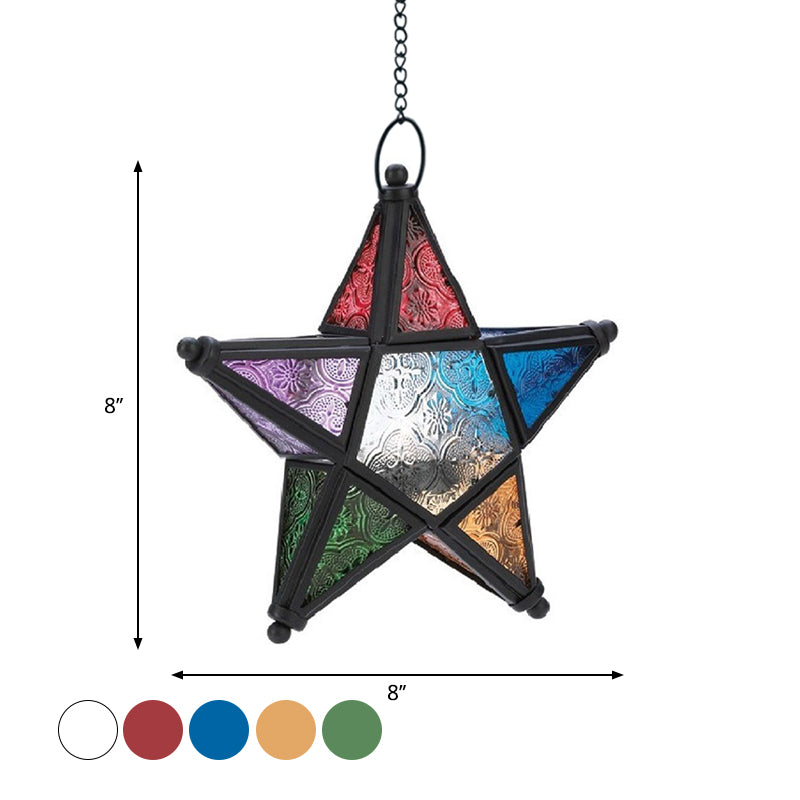 Single Blue/Red/Clear Glass Drop Pendant Bohemia Black Star Shaped Bedside Hanging Ceiling Light Clearhalo 'Ceiling Lights' 'Pendant Lights' 'Pendants' Lighting' 1971261