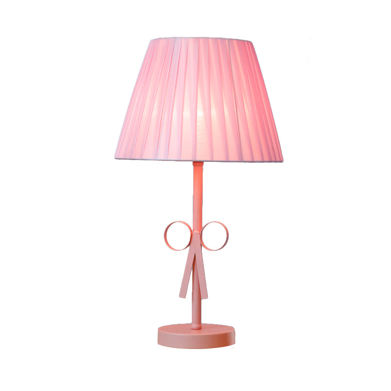 Kids Candy Colored Study Light Fold Tapered Shade 1 Head Fabric Desk Light for Girls Bedroom Clearhalo 'Lamps' 'Table Lamps' Lighting' 197128