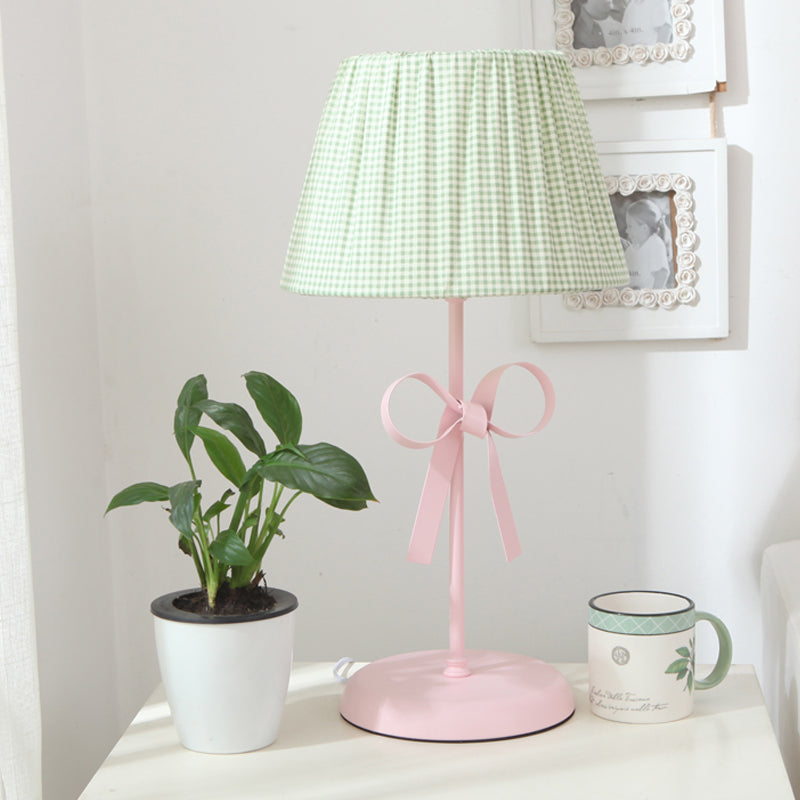 Macaron Loft Plaid Reading Light Fabric One Light Desk Light with Bow for Child Bedroom Clearhalo 'Lamps' 'Table Lamps' Lighting' 197130