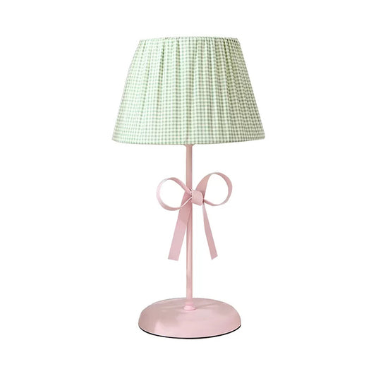 Macaron Loft Plaid Reading Light Fabric One Light Desk Light with Bow for Child Bedroom Clearhalo 'Lamps' 'Table Lamps' Lighting' 197131