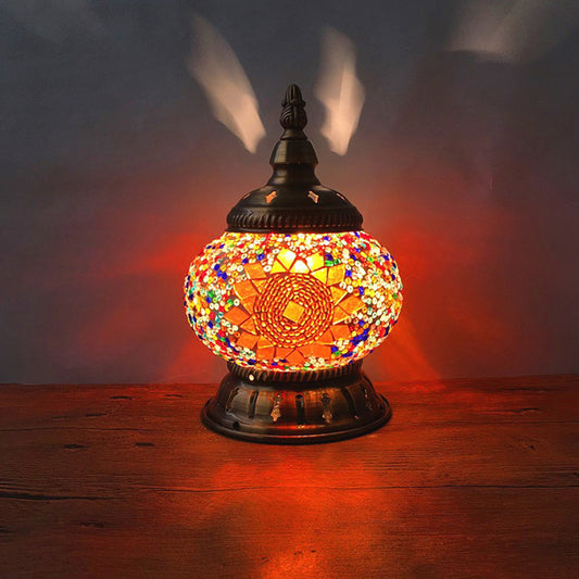 Stained Art Glass Pumpkin Night Lamp Moroccan 1 Bulb Bedroom Table Lighting in Blue/Orange/White Orange Clearhalo 'Lamps' 'Table Lamps' Lighting' 1971352