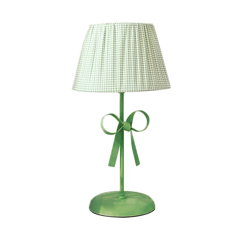 Macaron Loft Plaid Reading Light Fabric One Light Desk Light with Bow for Child Bedroom Clearhalo 'Lamps' 'Table Lamps' Lighting' 197136