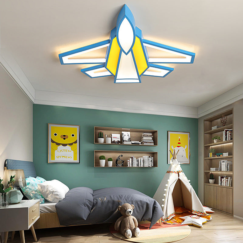 Airplane Boys Bedroom Flush Mount Light Acrylic Cartoon LED Ceiling Lamp in Blue Yellow Clearhalo 'Ceiling Lights' 'Close To Ceiling Lights' 'Close to ceiling' 'Flush mount' Lighting' 197137