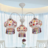 3-Head Beaded Lantern Chandelier Turkish White/Red Acrylic Hollowed-out Hanging Ceiling Light for Dining Room Clearhalo 'Ceiling Lights' 'Chandeliers' Lighting' options 1971416