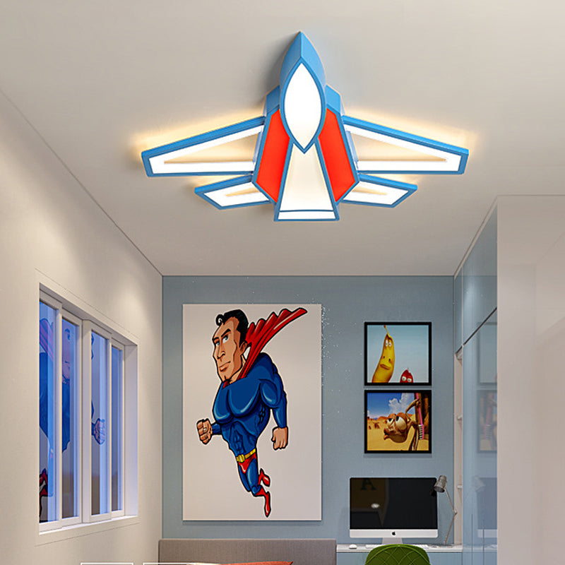 Airplane Boys Bedroom Flush Mount Light Acrylic Cartoon LED Ceiling Lamp in Blue Red Clearhalo 'Ceiling Lights' 'Close To Ceiling Lights' 'Close to ceiling' 'Flush mount' Lighting' 197143