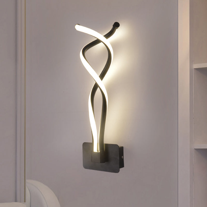 Minimalistic LED Wall Sconce Black/White Wavy/Musical Note/Curved Wall Mount Lamp with Acrylic Shade for Bedroom Clearhalo 'Cast Iron' 'Glass' 'Industrial' 'Modern wall lights' 'Modern' 'Tiffany' 'Traditional wall lights' 'Wall Lamps & Sconces' 'Wall Lights' Lighting' 1971434