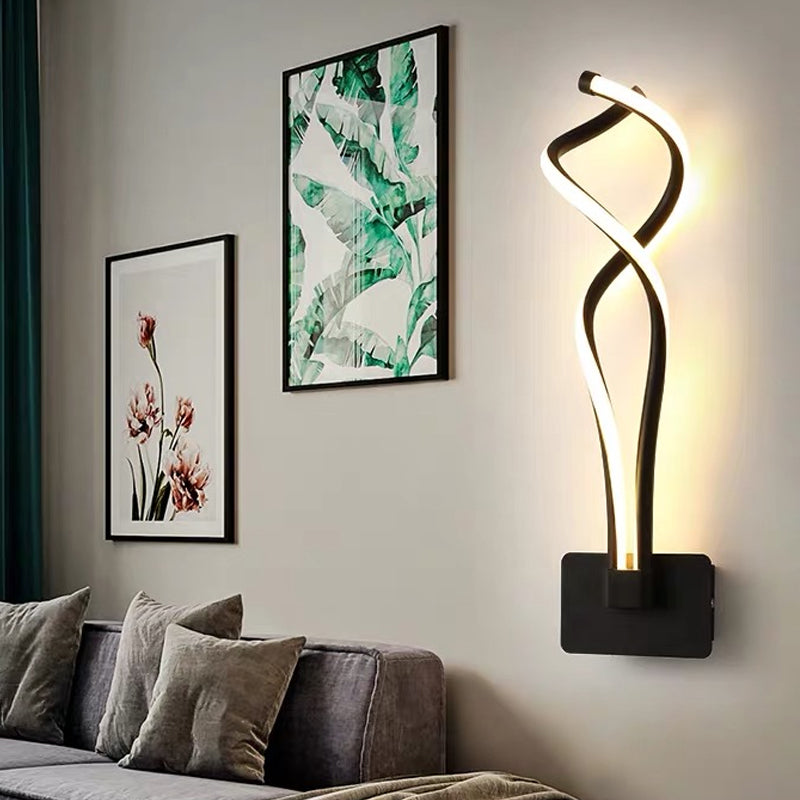 Minimalistic LED Wall Sconce Black/White Wavy/Musical Note/Curved Wall Mount Lamp with Acrylic Shade for Bedroom Clearhalo 'Cast Iron' 'Glass' 'Industrial' 'Modern wall lights' 'Modern' 'Tiffany' 'Traditional wall lights' 'Wall Lamps & Sconces' 'Wall Lights' Lighting' 1971435