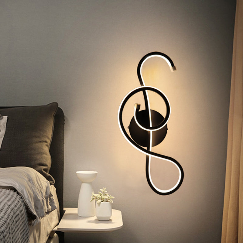 Minimalistic LED Wall Sconce Black/White Wavy/Musical Note/Curved Wall Mount Lamp with Acrylic Shade for Bedroom Black Musical Note Clearhalo 'Cast Iron' 'Glass' 'Industrial' 'Modern wall lights' 'Modern' 'Tiffany' 'Traditional wall lights' 'Wall Lamps & Sconces' 'Wall Lights' Lighting' 1971438