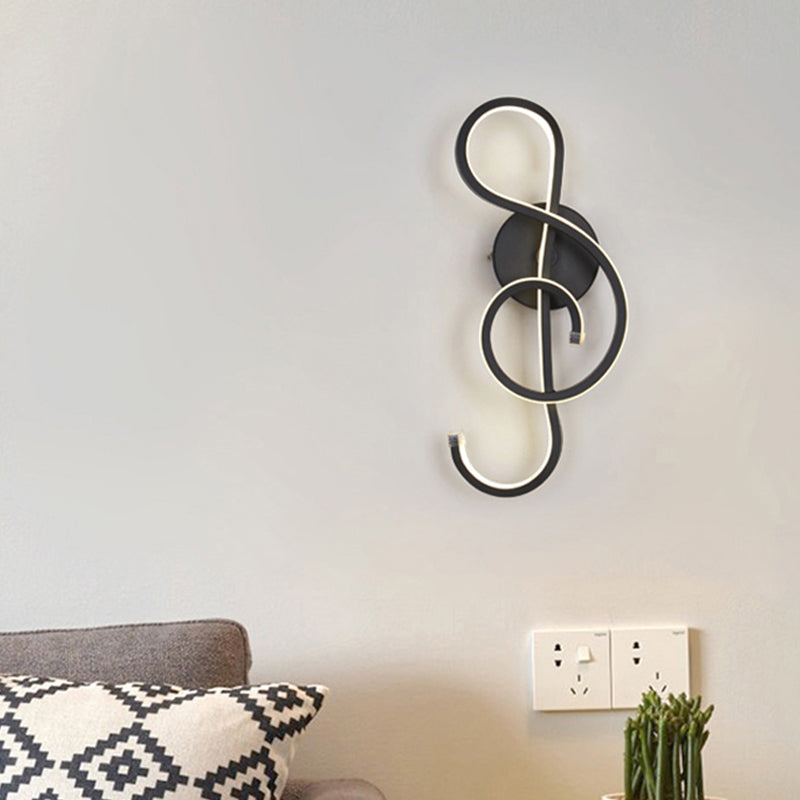 Minimalistic LED Wall Sconce Black/White Wavy/Musical Note/Curved Wall Mount Lamp with Acrylic Shade for Bedroom Clearhalo 'Cast Iron' 'Glass' 'Industrial' 'Modern wall lights' 'Modern' 'Tiffany' 'Traditional wall lights' 'Wall Lamps & Sconces' 'Wall Lights' Lighting' 1971439