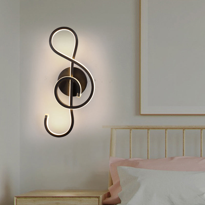 Minimalistic LED Wall Sconce Black/White Wavy/Musical Note/Curved Wall Mount Lamp with Acrylic Shade for Bedroom Clearhalo 'Cast Iron' 'Glass' 'Industrial' 'Modern wall lights' 'Modern' 'Tiffany' 'Traditional wall lights' 'Wall Lamps & Sconces' 'Wall Lights' Lighting' 1971440