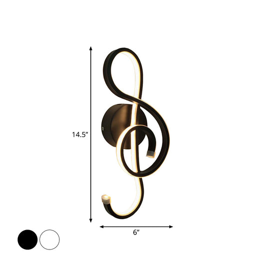 Minimalistic LED Wall Sconce Black/White Wavy/Musical Note/Curved Wall Mount Lamp with Acrylic Shade for Bedroom Clearhalo 'Cast Iron' 'Glass' 'Industrial' 'Modern wall lights' 'Modern' 'Tiffany' 'Traditional wall lights' 'Wall Lamps & Sconces' 'Wall Lights' Lighting' 1971442