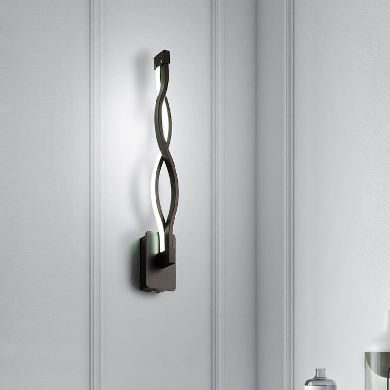 Minimalistic LED Wall Sconce Black/White Wavy/Musical Note/Curved Wall Mount Lamp with Acrylic Shade for Bedroom Clearhalo 'Cast Iron' 'Glass' 'Industrial' 'Modern wall lights' 'Modern' 'Tiffany' 'Traditional wall lights' 'Wall Lamps & Sconces' 'Wall Lights' Lighting' 1971444