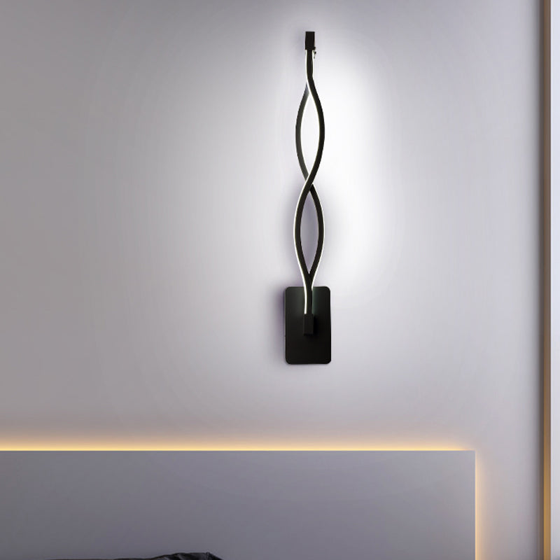 Minimalistic LED Wall Sconce Black/White Wavy/Musical Note/Curved Wall Mount Lamp with Acrylic Shade for Bedroom Clearhalo 'Cast Iron' 'Glass' 'Industrial' 'Modern wall lights' 'Modern' 'Tiffany' 'Traditional wall lights' 'Wall Lamps & Sconces' 'Wall Lights' Lighting' 1971445