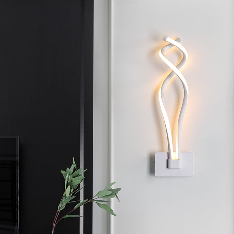 Minimalistic LED Wall Sconce Black/White Wavy/Musical Note/Curved Wall Mount Lamp with Acrylic Shade for Bedroom Clearhalo 'Cast Iron' 'Glass' 'Industrial' 'Modern wall lights' 'Modern' 'Tiffany' 'Traditional wall lights' 'Wall Lamps & Sconces' 'Wall Lights' Lighting' 1971449