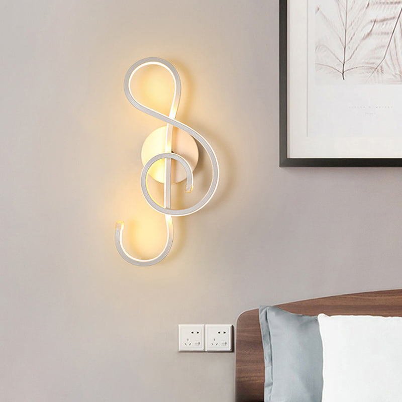 Minimalistic LED Wall Sconce Black/White Wavy/Musical Note/Curved Wall Mount Lamp with Acrylic Shade for Bedroom White Musical Note Clearhalo 'Cast Iron' 'Glass' 'Industrial' 'Modern wall lights' 'Modern' 'Tiffany' 'Traditional wall lights' 'Wall Lamps & Sconces' 'Wall Lights' Lighting' 1971451