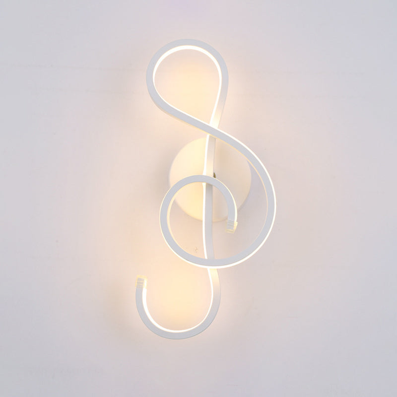 Minimalistic LED Wall Sconce Black/White Wavy/Musical Note/Curved Wall Mount Lamp with Acrylic Shade for Bedroom Clearhalo 'Cast Iron' 'Glass' 'Industrial' 'Modern wall lights' 'Modern' 'Tiffany' 'Traditional wall lights' 'Wall Lamps & Sconces' 'Wall Lights' Lighting' 1971454