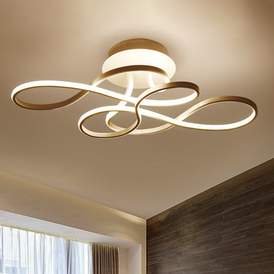 Curved Line Bedroom Ceiling Mount Lamp Aluminum 21"/27.5" Wide LED Simple Semi Flush Light in Gold, Warm/White Light Clearhalo 'Ceiling Lights' 'Close To Ceiling Lights' 'Close to ceiling' 'Semi-flushmount' Lighting' 1971470