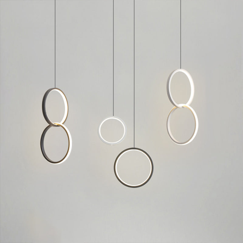 Bedside LED Pendulum Light Simple Black/White Drop Pendant with Ring/Interlocked Ring Acrylic Shade in Warm/White Light Clearhalo 'Ceiling Lights' 'Modern Pendants' 'Modern' 'Pendant Lights' 'Pendants' Lighting' 1971529