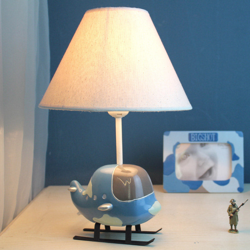 Resin Helicopter Study Light with Tapered Shade Kindergarten 1 Light Kids Desk Light in Blue Blue Clearhalo 'Lamps' 'Table Lamps' Lighting' 197156